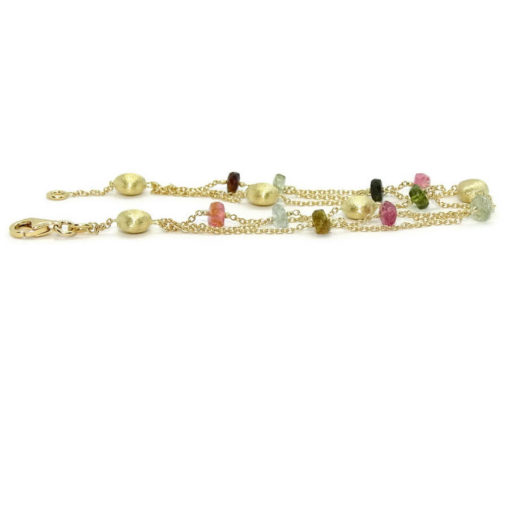Pulsera de oro amarillo de 18k con 10 piedras de color de 5.00 mm y 5 pepitas de oro mate de 6.00 mm. - Imagen 6