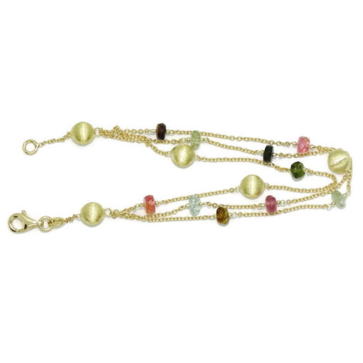 Pulsera de oro amarillo de 18k con 10 piedras de color de 5.00 mm y 5 pepitas de oro mate de 6.00 mm. - Imagen 5