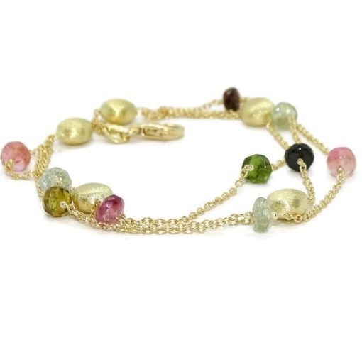 Pulsera de oro amarillo de 18k con 10 piedras de color de 5.00 mm y 5 pepitas de oro mate de 6.00 mm. - Imagen 4