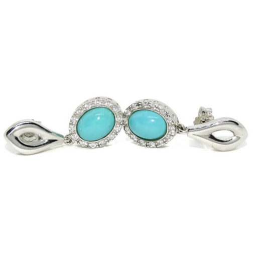 Preciosos pendientes de oro blanco de 18k con turquesas y circonitas. Largo, 2.60cm. Cierre presión. Oro 18k para mujer - Imagen 6