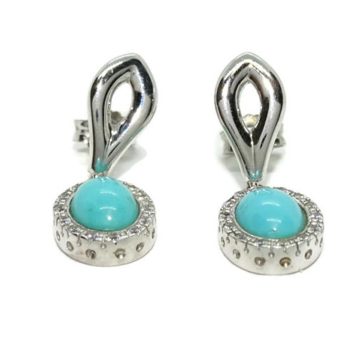 Preciosos pendientes de oro blanco de 18k con turquesas y circonitas. Largo, 2.60cm. Cierre presión. Oro 18k para mujer - Imagen 8