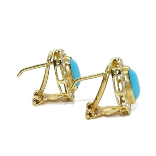 Preciosos pendientes de oro amarillo de 18k con turquesas y circonitas. Cierre omega. 1.30cm de largos. - Imagen 6