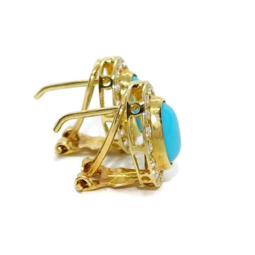 Preciosos pendientes de oro amarillo de 18k con turquesas y circonitas. Cierre omega. 1.30cm de largos. - Imagen 5