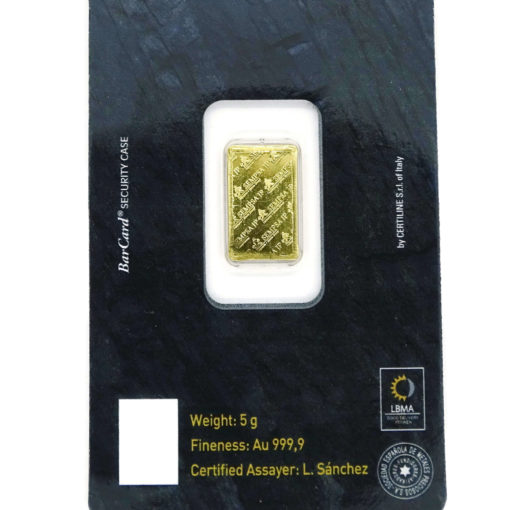 Lingote de oro puro macizo de 5.00gr de oro de 24k precintado en blister con certificado de garantía numerado. Cada lingote es único. - Imagen 3
