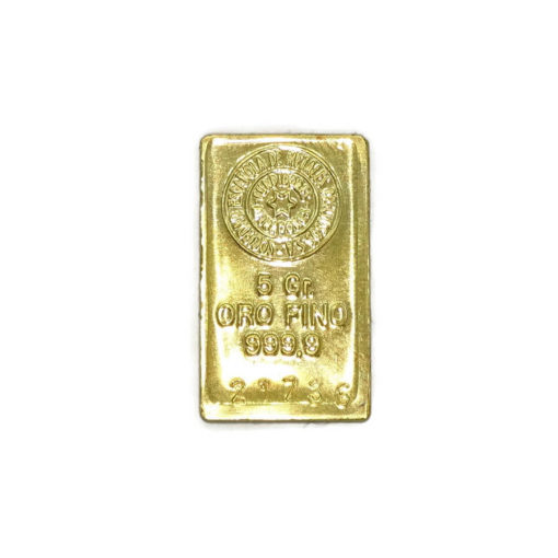 Lingote de oro puro macizo de 5.00gr de oro de 24k precintado en blister con certificado de garantía numerado. Cada lingote es único.