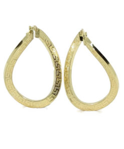 Pendientes de aro ondulado grande de oro amarillo de 18k con greca, tubo cuadrado de 4.00 mm y 4.00cm de largos