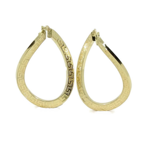 Pendientes de aro ondulado grande de oro amarillo de 18k con greca, tubo cuadrado de 4.00 mm y 4.00cm de largos