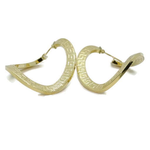 Pendientes de aro ondulado grande de oro amarillo de 18k con greca, tubo cuadrado de 4.00 mm y 4.00cm de largos - Imagen 9