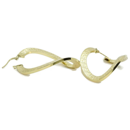 Pendientes de aro ondulado grande de oro amarillo de 18k con greca, tubo cuadrado de 4.00 mm y 4.00cm de largos - Imagen 8