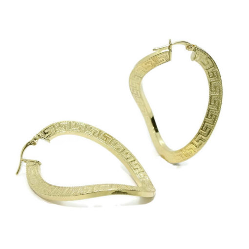 Pendientes de aro ondulado grande de oro amarillo de 18k con greca, tubo cuadrado de 4.00 mm y 4.00cm de largos - Imagen 7