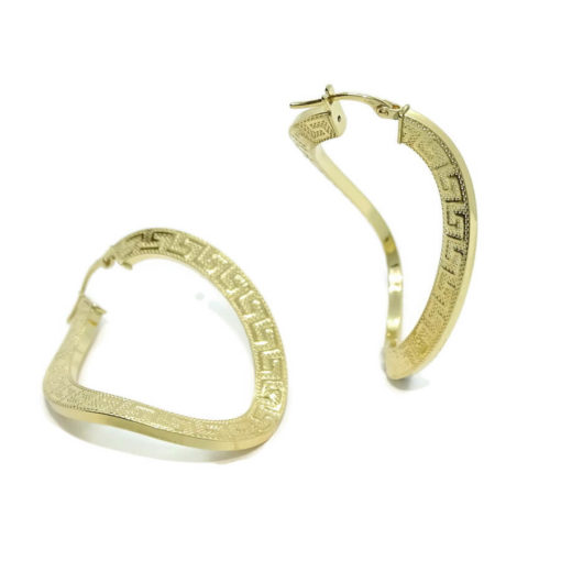 Pendientes de aro ondulado grande de oro amarillo de 18k con greca, tubo cuadrado de 4.00 mm y 4.00cm de largos - Imagen 6