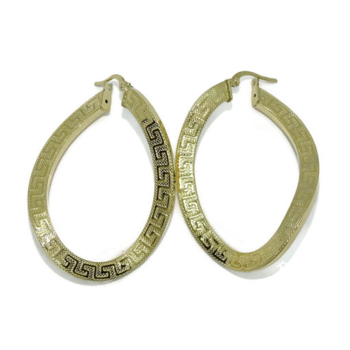 Pendientes de aro ondulado grande de oro amarillo de 18k con greca, tubo cuadrado de 4.00 mm y 4.00cm de largos - Imagen 10