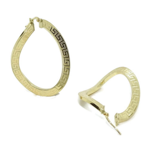 Pendientes de aro ondulado grande de oro amarillo de 18k con greca, tubo cuadrado de 4.00 mm y 4.00cm de largos - Imagen 5