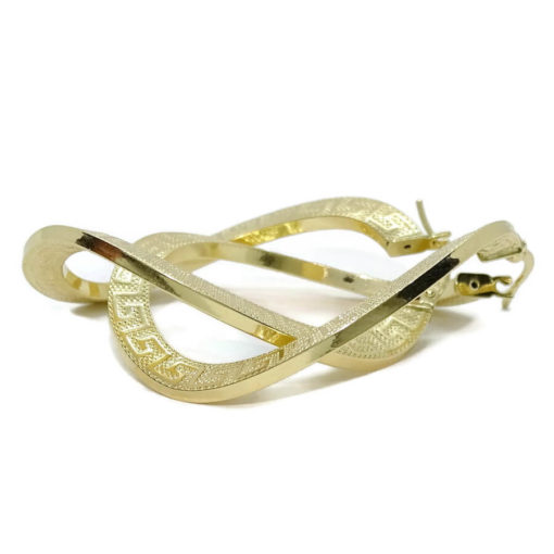 Pendientes de aro ondulado grande de oro amarillo de 18k con greca, tubo cuadrado de 4.00 mm y 4.00cm de largos - Imagen 4