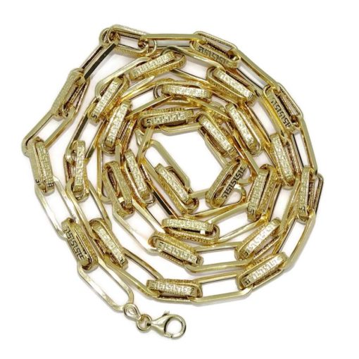 Collar de moda para hombre y mujer de Oro Amarillo de 18k de eslabón tipo forzado, uno liso y dos con greca, de 7.00 mm de ancho. 70.00cm de Largo - Imagen 6
