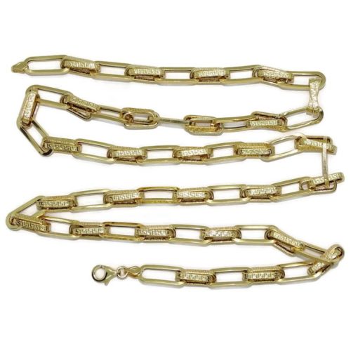 Collar de moda para hombre y mujer de Oro Amarillo de 18k de eslabón tipo forzado, uno liso y dos con greca, de 7.00 mm de ancho. 70.00cm de Largo - Imagen 5
