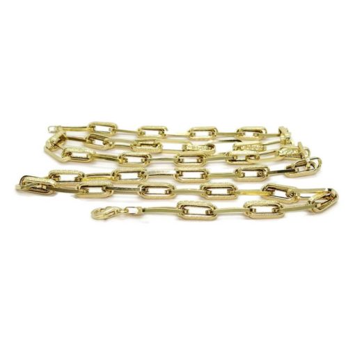 Collar de moda para hombre y mujer de Oro Amarillo de 18k de eslabón tipo forzado, uno liso y dos con greca, de 7.00 mm de ancho. 70.00cm de Largo - Imagen 4