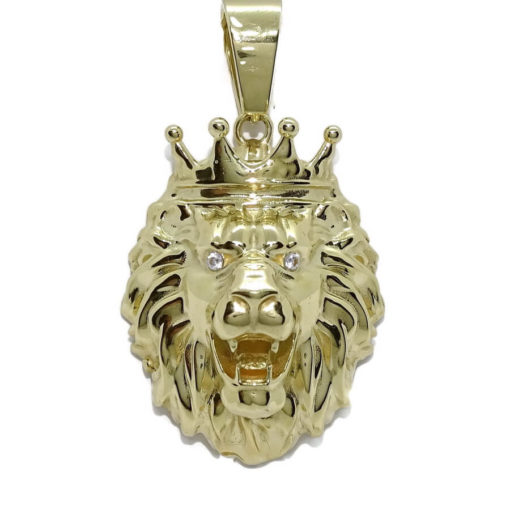Colgante y cadena de oro amarillo de 18k para hombre con furiosa cabeza de león con corona y circonitas. 18.30gr de oro de 18k - Imagen 6