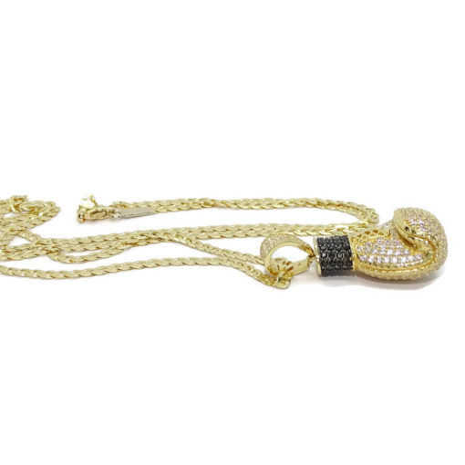 Cadena maciza y colgante de oro todo de 18k para hombre, guante de oro de boxeo con circonitas blancas y negras. Peso: 17.00 gr de oro de 18k - Imagen 5