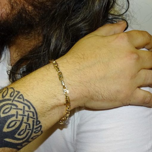 Pulsera para hombre de oro amarillo de 18k con cadena forzada y detalle de tornillo - Imagen 2