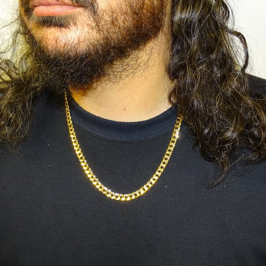 Cadena grande y vistosa para hombre de oro amarillo de 18k tipo barbada hueca de 7.00mm de ancha y 60cm de larga - Imagen 2