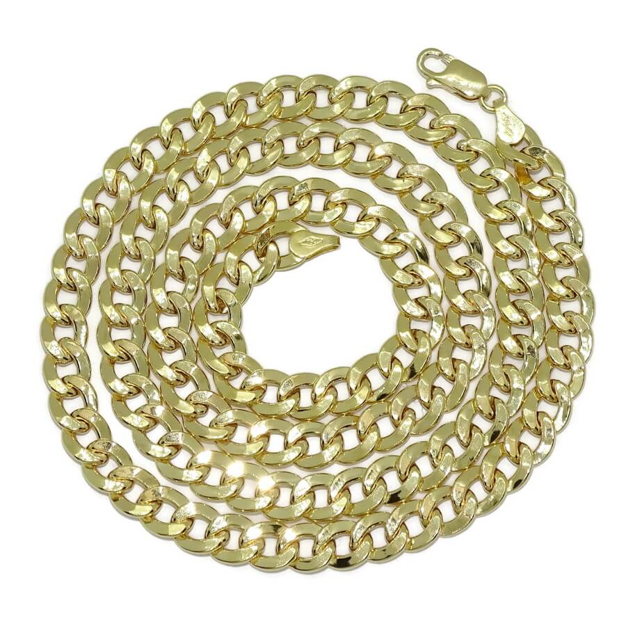 Cadena grande y vistosa para hombre de oro amarillo de 18k tipo barbada hueca de 7.00mm de ancha y 60cm de larga
