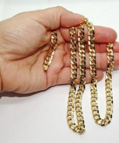 Cadena grande y vistosa para hombre de oro amarillo de 18k tipo barbada hueca de 7.00mm de ancha y 60cm de larga - Imagen 3