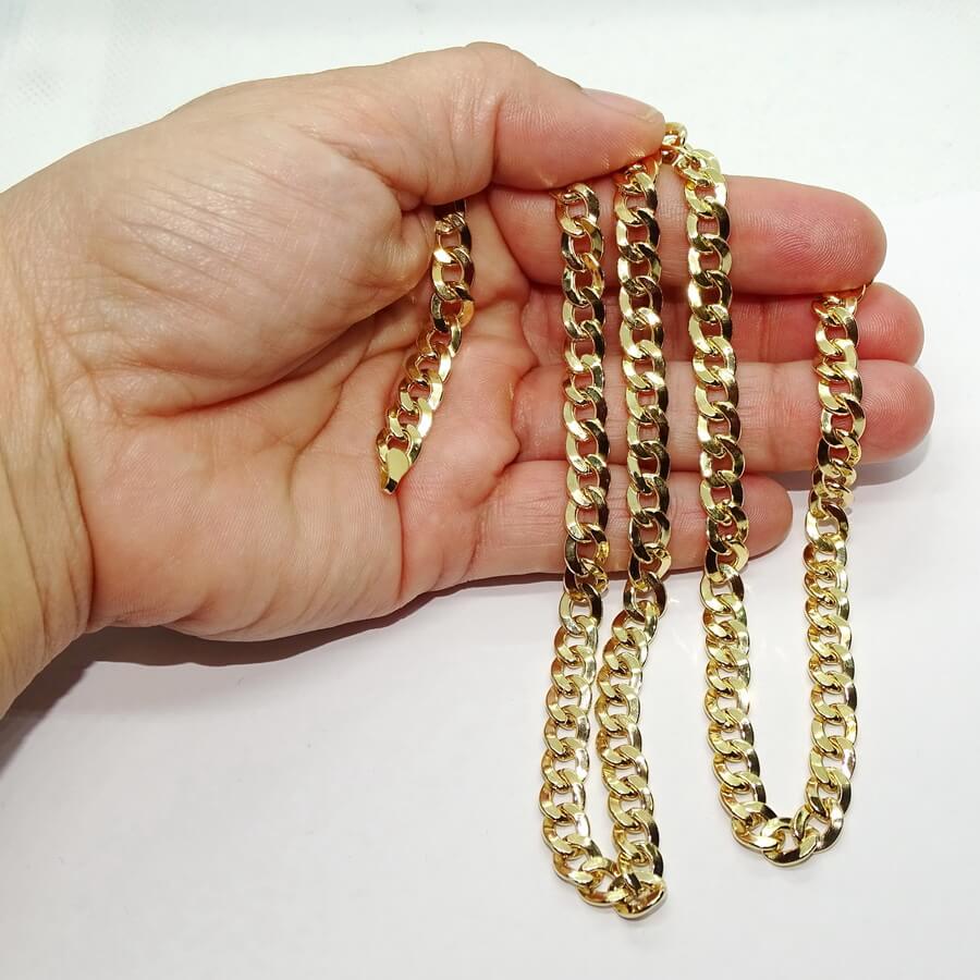 Cadena grande y vistosa para hombre de oro amarillo de 18k tipo barbada hueca de 7.00mm de ancha y 60cm de larga - Imagen 3