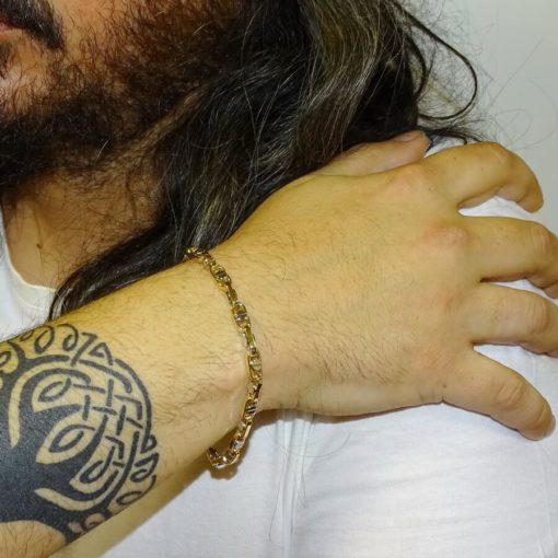 Pulsera para hombre de oro amarillo y oro blanco de 18k con cadena forzada y detalle de tornillo - Imagen 2