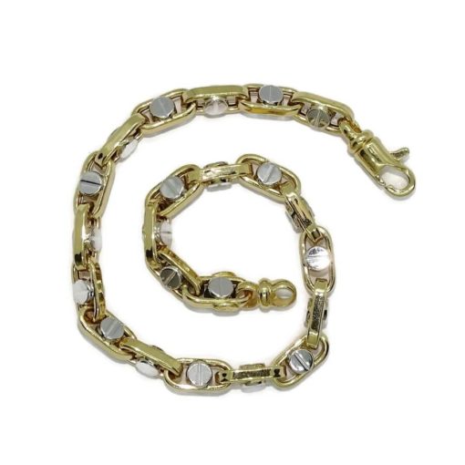 Pulsera para hombre de oro amarillo y oro blanco de 18k con cadena forzada y detalle de tornillo - Imagen 8