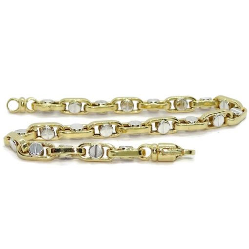 Pulsera para hombre de oro amarillo y oro blanco de 18k con cadena forzada y detalle de tornillo - Imagen 6