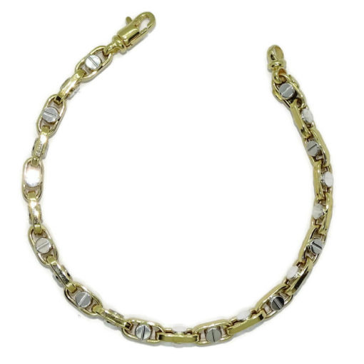 Pulsera para hombre de oro amarillo y oro blanco de 18k con cadena forzada y detalle de tornillo