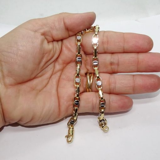 Pulsera para hombre de oro amarillo y oro blanco de 18k con cadena forzada y detalle de tornillo - Imagen 3