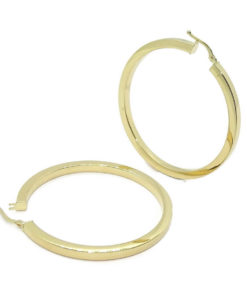Pendientes aros de oro amarillo de 18k brillo de tubo cuadrado de 3.00 mm de ancho por 3.60cm de diámetro exterior