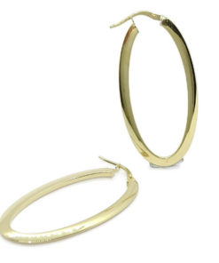Originales pendientes tipo aros de oro amarillo de 18k de tubo plano, medianos.