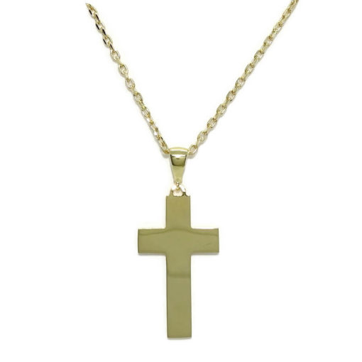 Cruz de oro amarillo de 18k de estilo bizantina especial comunión y mujer con cadena forzada de 50.00 cm.