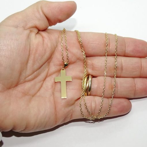 Cruz de oro amarillo de 18k de estilo bizantina especial comunión y mujer con cadena forzada de 50.00 cm. - Imagen 3