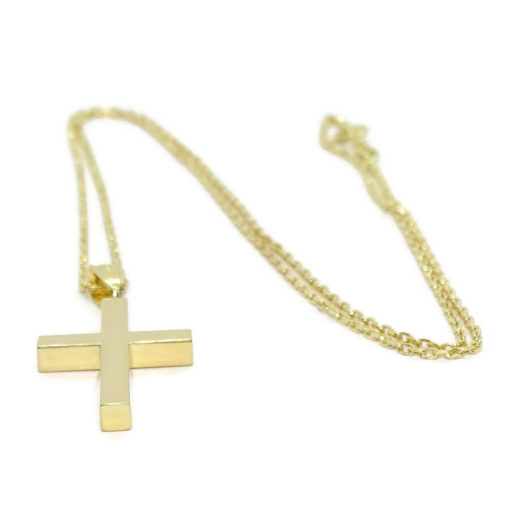 Cruz de oro amarillo de 18k de tubo cuadrado especial comuniónCruz de oro amarillo de 18k de tubo cuadrado especial comunión y mujer con cadena forzada - Imagen 5