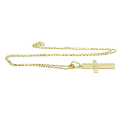 Cruz de oro amarillo de 18k de tubo cuadrado especial comuniónCruz de oro amarillo de 18k de tubo cuadrado especial comunión y mujer con cadena forzada - Imagen 4