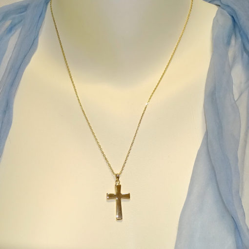Cruz de oro amarillo de 18k de estilo bizantina especial comunión y mujer con cadena forzada de 50.00 cm. - Imagen 2