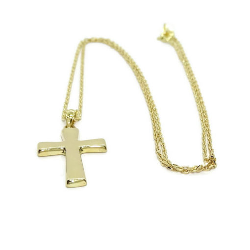 Cruz de oro amarillo de 18k de estilo bizantina especial comunión y mujer con cadena forzada de 50.00 cm. - Imagen 7