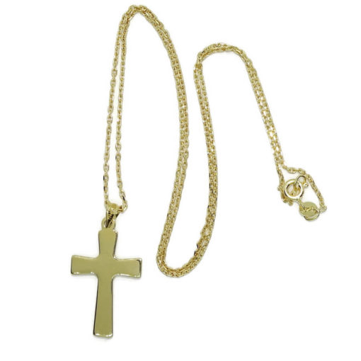 Cruz de oro amarillo de 18k de estilo bizantina especial comunión y mujer con cadena forzada de 50.00 cm. - Imagen 5