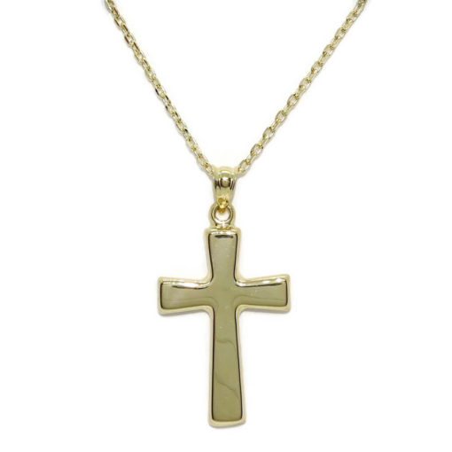 Cruz de oro amarillo de 18k de estilo bizantina especial comunión y mujer con cadena forzada de 50.00 cm.