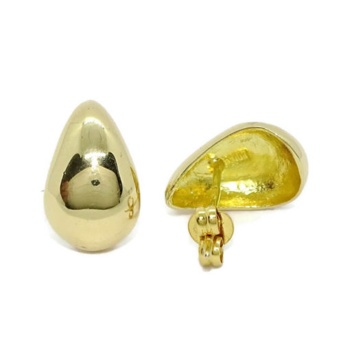 Pendientes de moda para mujer de oro amarillo de 18k brillo con forma de gota. Cierre presión . Peso; 1.75 gr de oro de 18k. - Imagen 6