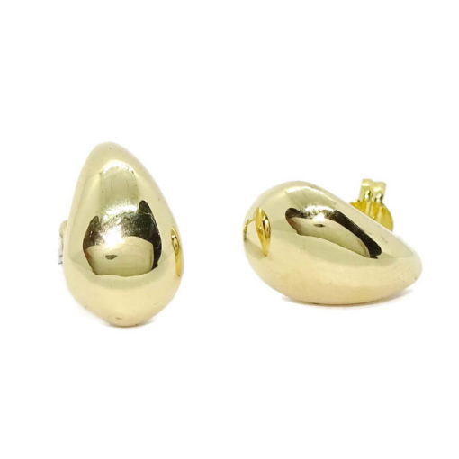 Pendientes de moda para mujer de oro amarillo de 18k brillo con forma de gota. Cierre presión . Peso; 1.75 gr de oro de 18k.