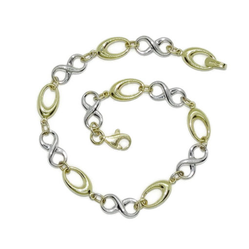 Pulsera de oro amarillo y oro blanco para mujer con infinitos y eslabones ovalados. Todo oro 18k - Imagen 9