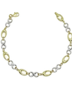 Pulsera de oro amarillo y oro blanco para mujer con infinitos y eslabones ovalados. Todo oro 18k