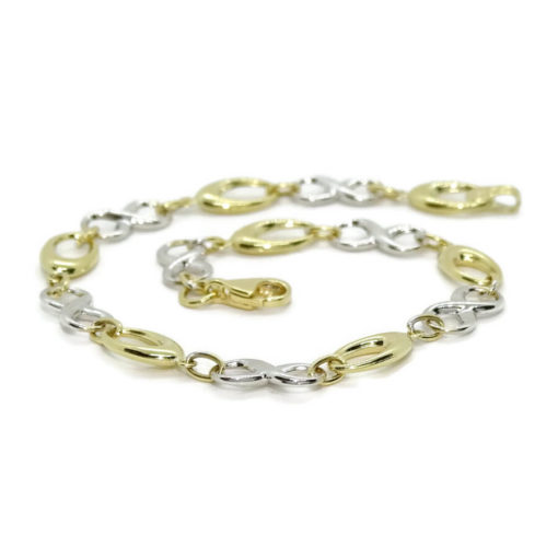Pulsera de oro amarillo y oro blanco para mujer con infinitos y eslabones ovalados. Todo oro 18k - Imagen 8