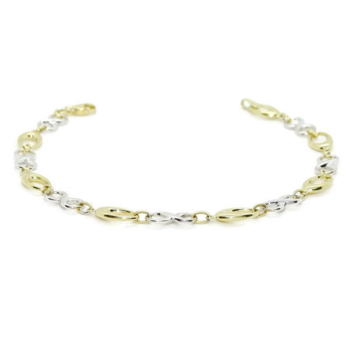 Pulsera de oro amarillo y oro blanco para mujer con infinitos y eslabones ovalados. Todo oro 18k - Imagen 7