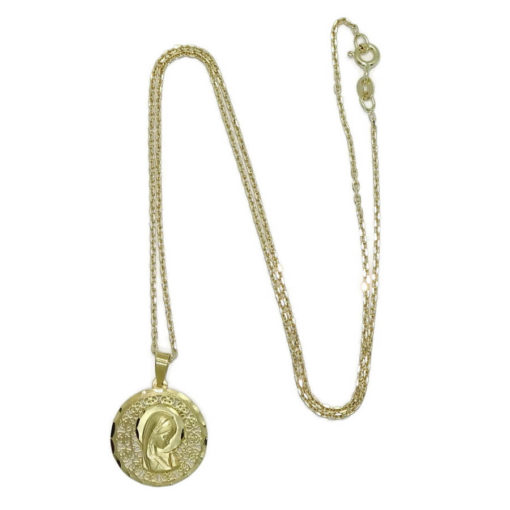 Medalla redonda calada de oro de 18k con la Virgen Niña de 18 mm calada y cadena forzada de 45cm todo oro 18k especial comunión y mujer. - Imagen 7